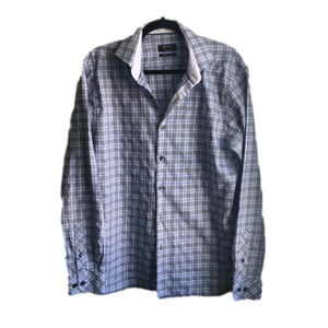 Anthony of London blue plaid button down shirt